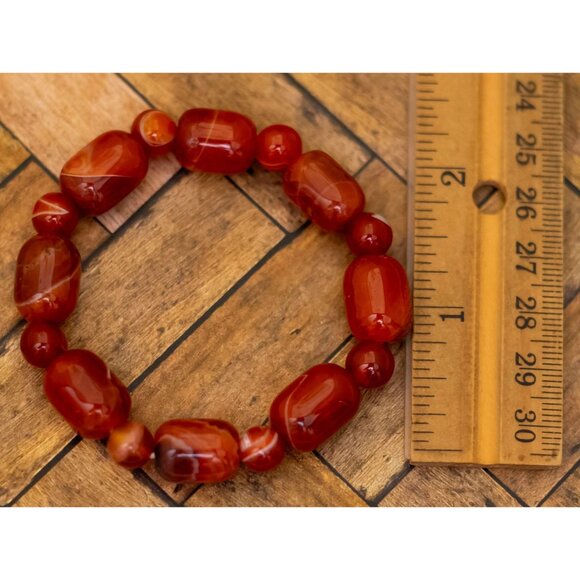 Vintage Bohemian Red Faux Ruby Stones Beaded Bracelet | 6 1/2 inch | H32 - Picture 3 of 3